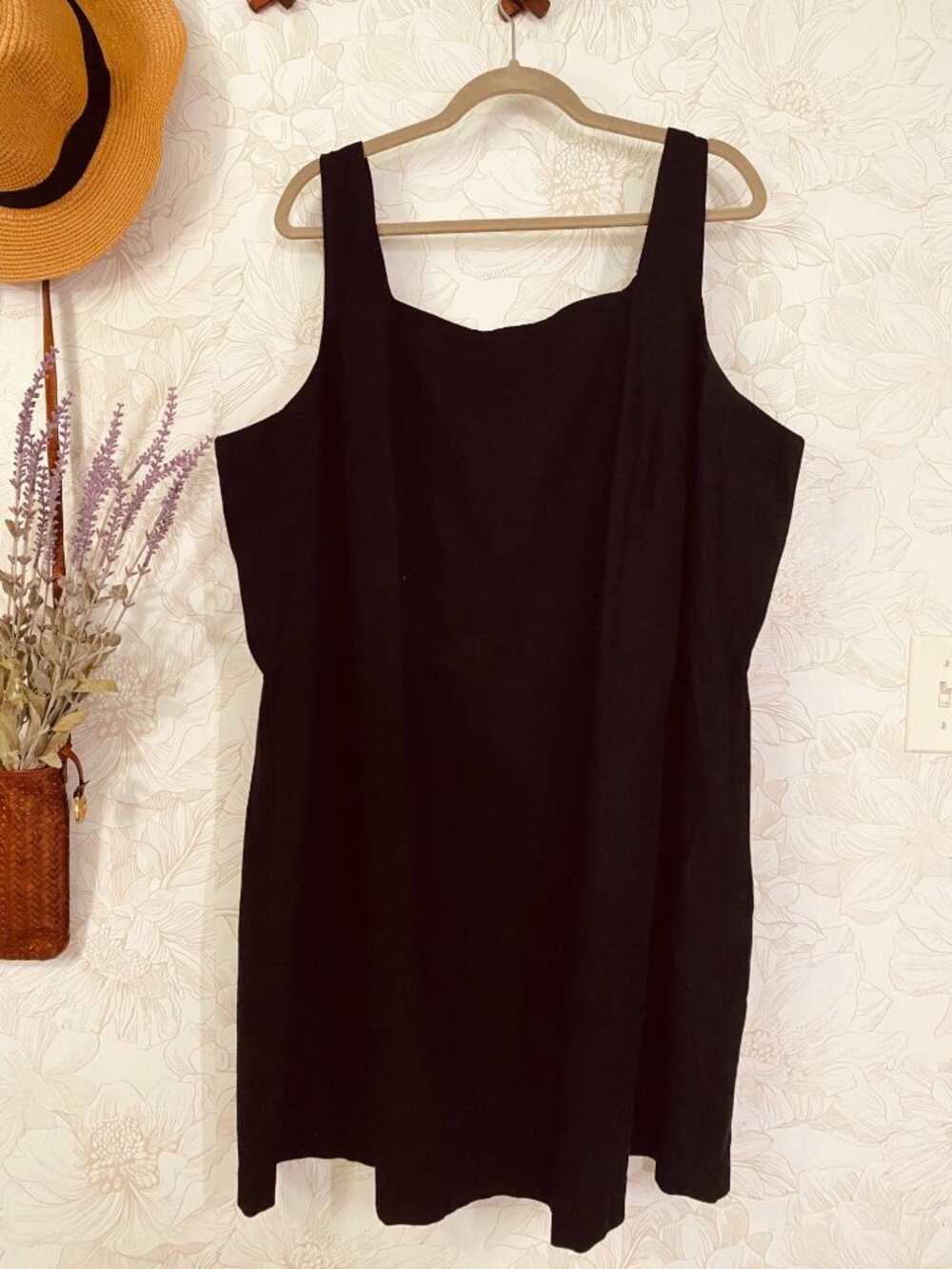 A New Day Black Sleeveless Linen-Blend Midi Dress With Pockets Size 2X Cotton